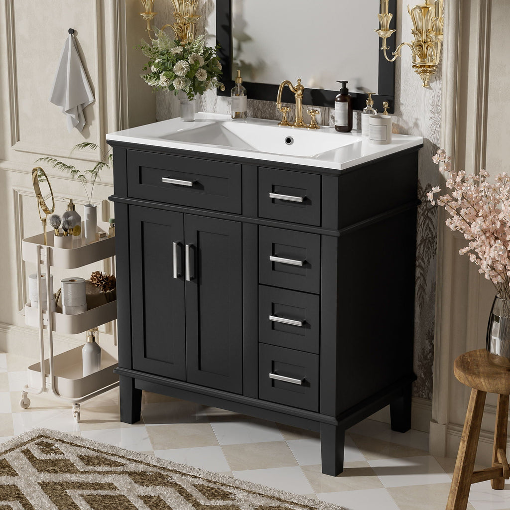 Modern Bathroom Vanity With Sink, Storage Cabinet, Soft Close Doors, Deep & Standard Drawers