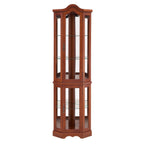 Corner Curio Cabinet With Lights, Adjustable Tempered Glass Shelves, Mirrored Back, Display Cabinet (E26 Light Bulb Not Included) - Walnut