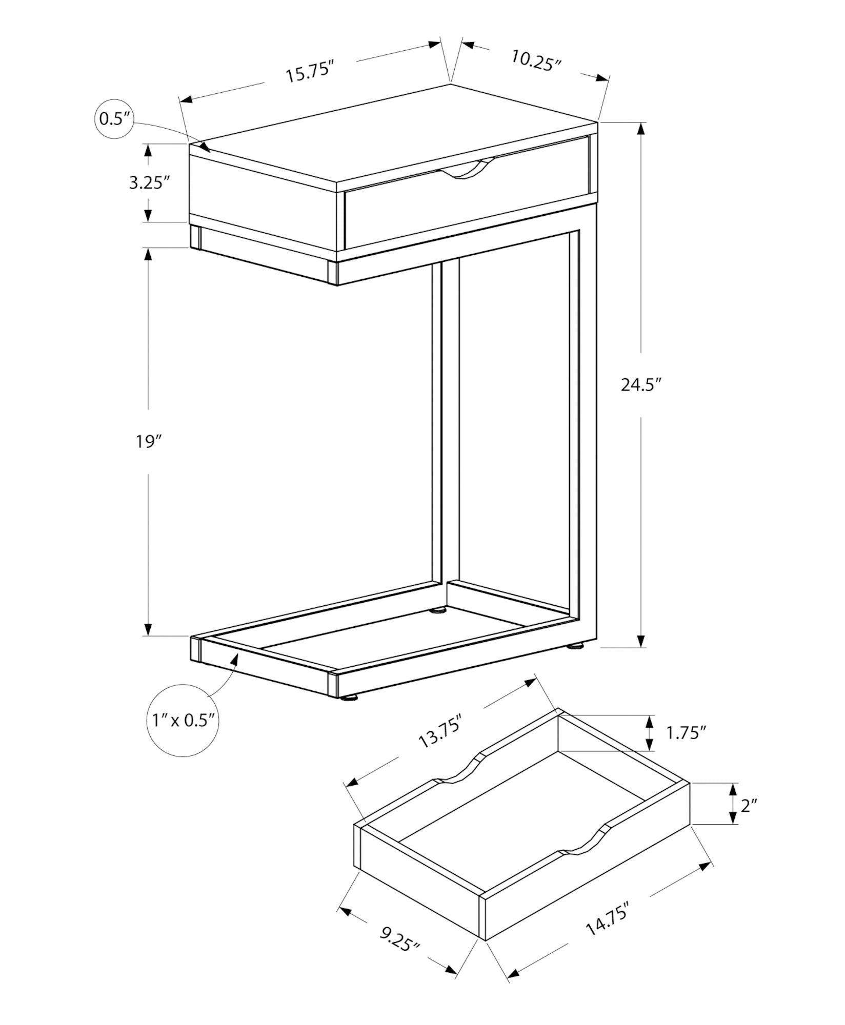Accent Table, C - Shaped, Modern - Brown