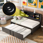 Industrial Metal Daybed With Trundle, Storage Shelves, USB Ports