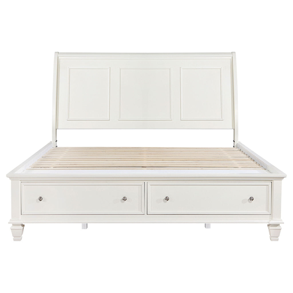 Sandy Beach Wood Eastern King Storage Panel Bed Cream White