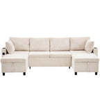 Sectional Sofa Bed With Pull Out Sleeper, USB Ports, Cup Holders