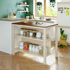 Rustic 3 Piece Stationary Kitchen Island Set With 2 Seatings, With 2 Open Shelves