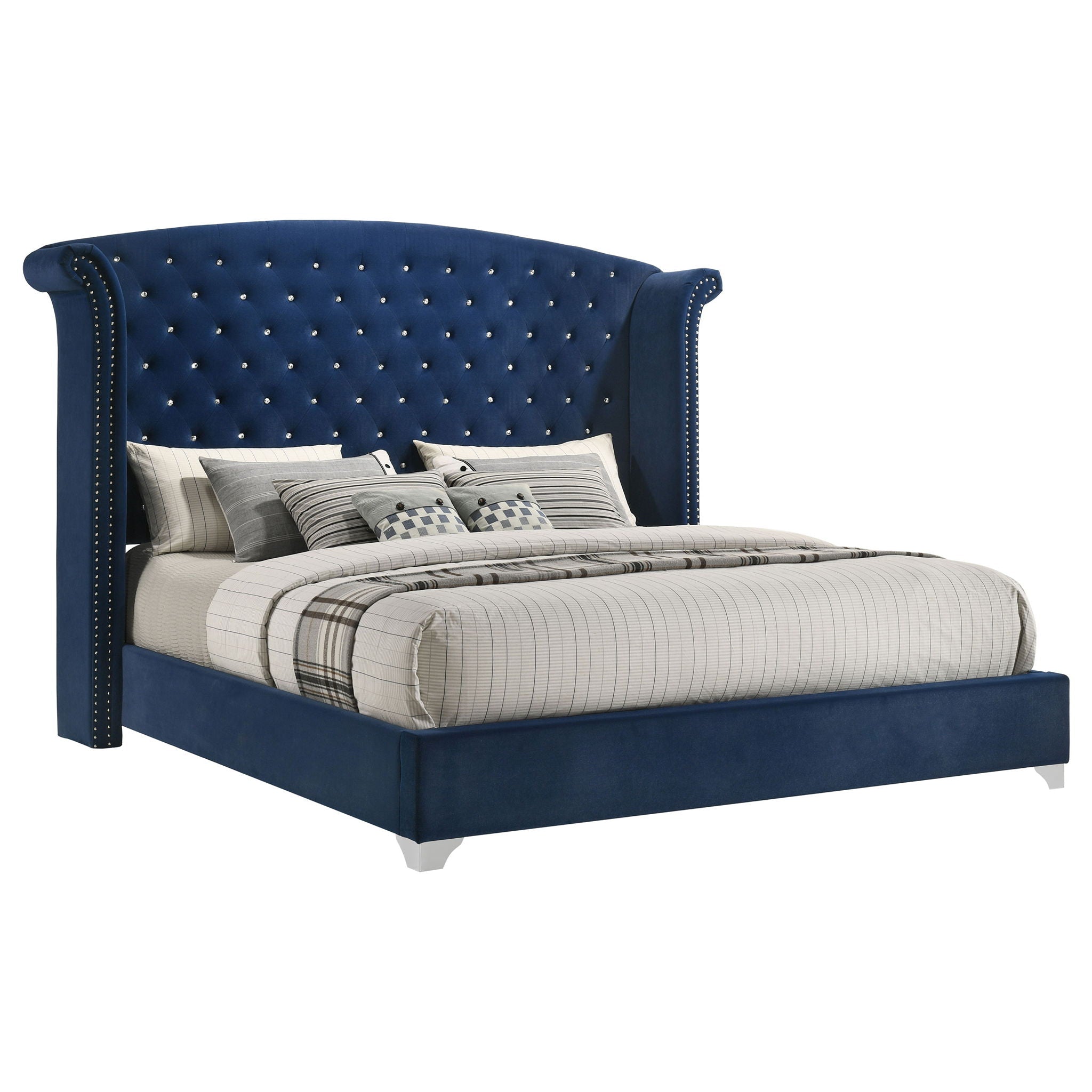 Melody Upholstered Eastern King Wingback Bed Pacific Blue