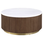 Jason 2-piece Round White Marble Coffee Table Set Honey Brown