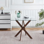 Dining Table With Cross Metal Leg And Tempered Glass, Modern Space Saving Kitchen Table For Living Room Legs, Square Table