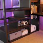 Loft Bed With Desk And Charging Station With Stairs And Light