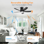Flush Mount Ceiling Fan With 18W LED Light And Remote Control Blades - Black