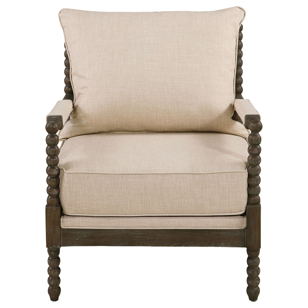 Blanchett Upholstered Bobbin Accent Chair Beige and Distressed Brown
