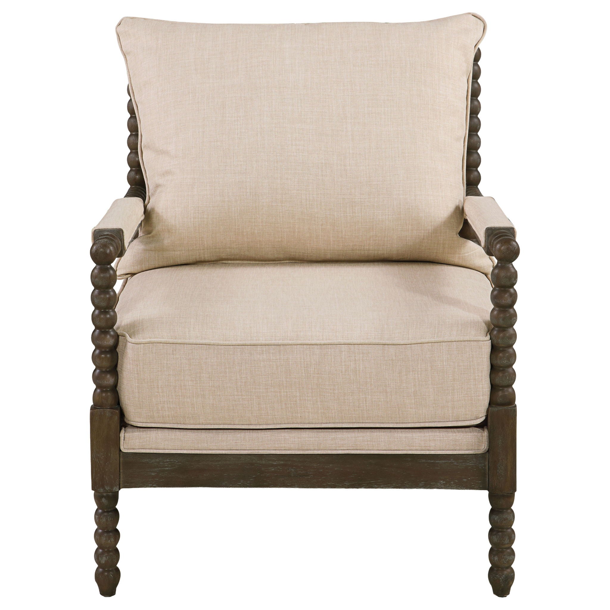 Blanchett Upholstered Bobbin Accent Chair Beige and Distressed Brown