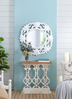 Classic Vintage Wash Console Table With Wood Top - Brown / Antique White