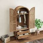Tall Kitchen Pantry Cabinet With Hollow Carved Doors 2 Drawers And Adjustable Shelves Storage Display Cabinet For Kitchen Dining Room Or Living Room - Walnut