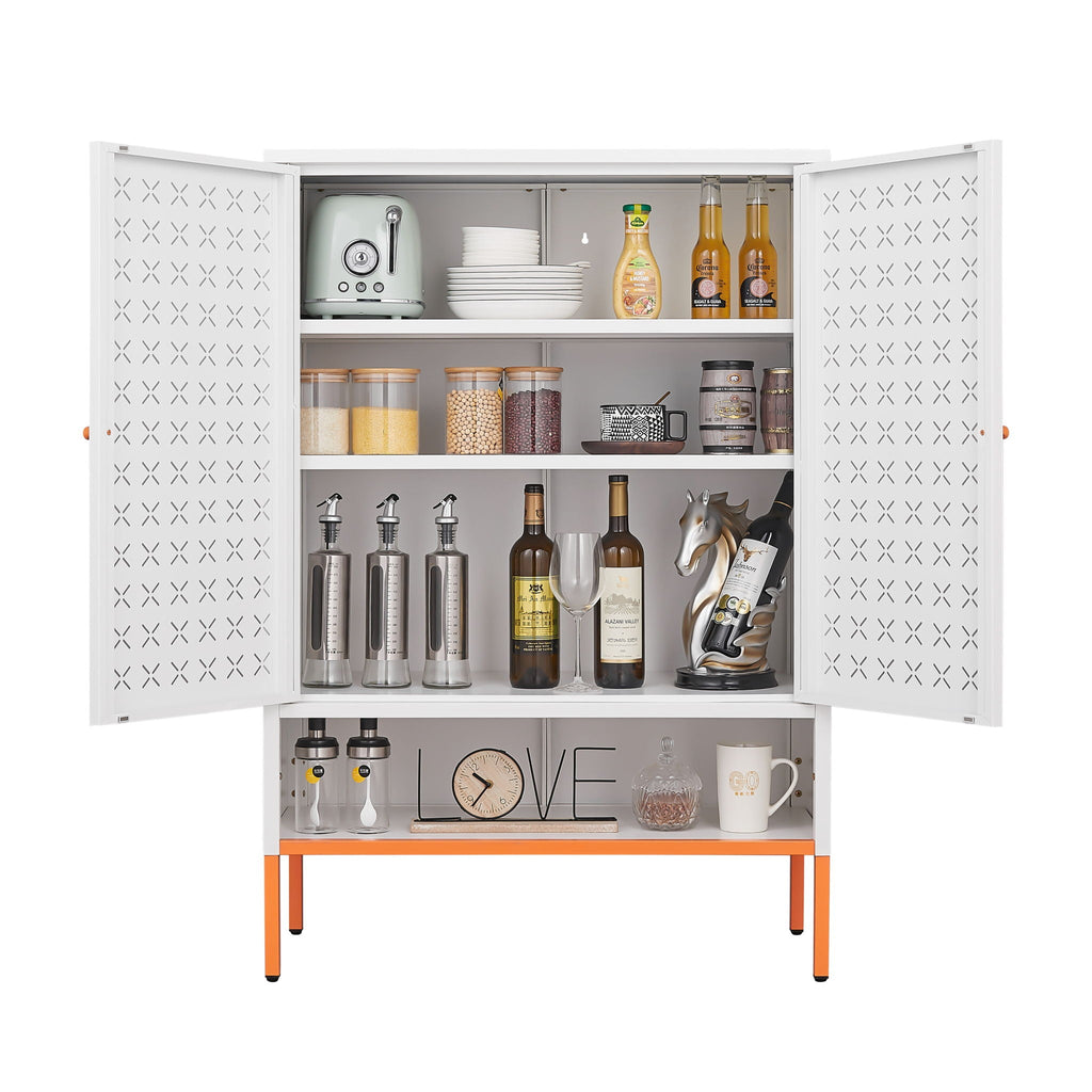 Grid Double Door Shoe Cabinet With Adjustable Compartments And Moisture-Proof Design In Metal