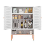 Grid Double Door Shoe Cabinet With Adjustable Compartments And Moisture-Proof Design In Metal