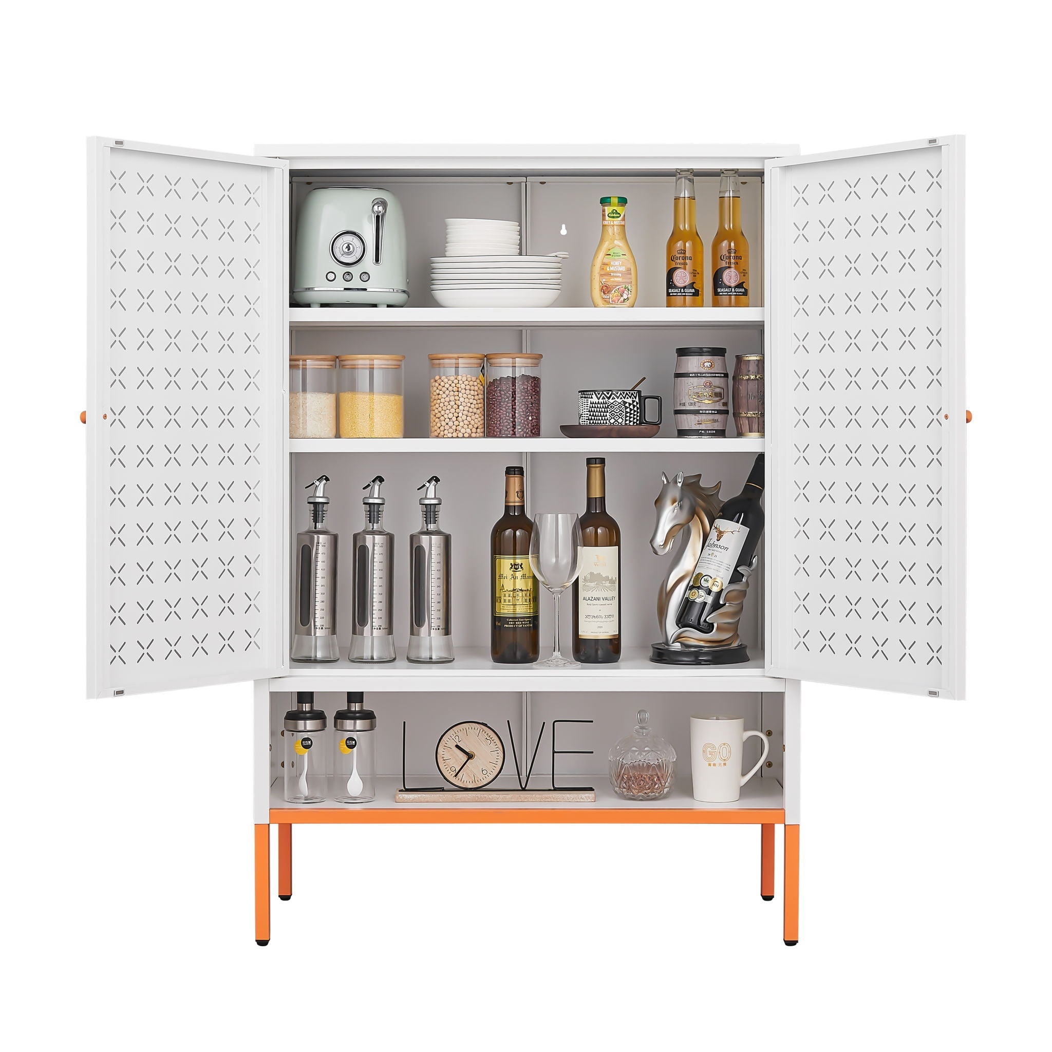 Grid Double Door Shoe Cabinet With Adjustable Compartments And Moisture-Proof Design In Metal
