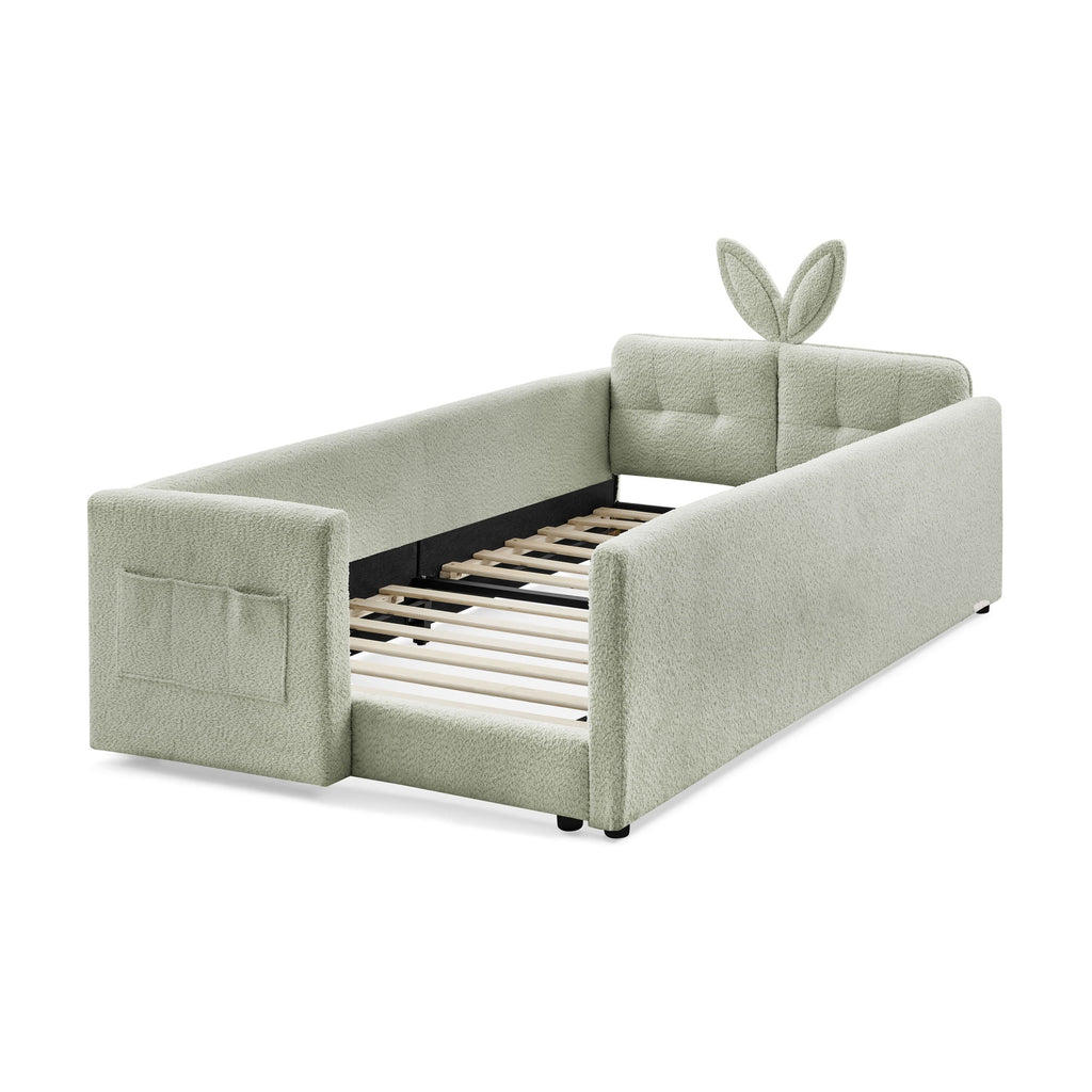 Cute Rabbit Ear Upholstered Platform Bed Frame With Safety Rail
