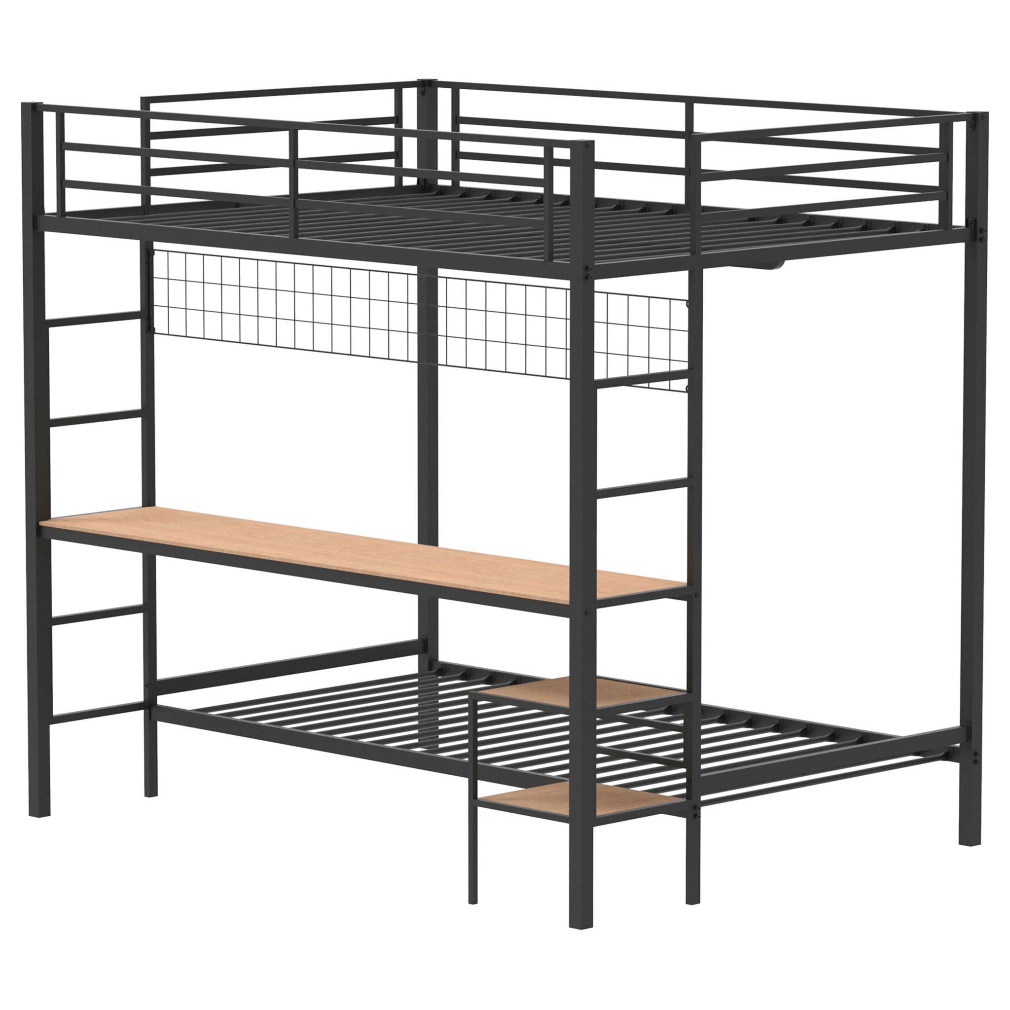 Bettoni Metal Full Over Twin Workstation Bunk Bed Matte Black