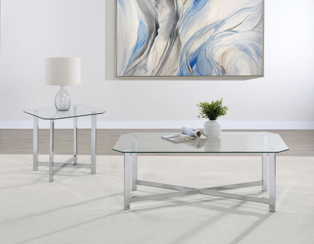 Cronin Square Tempered Glass Top Side End Table Chrome