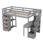 Loft Bed With Storage Drawers, Desk And Stairs With Shelves