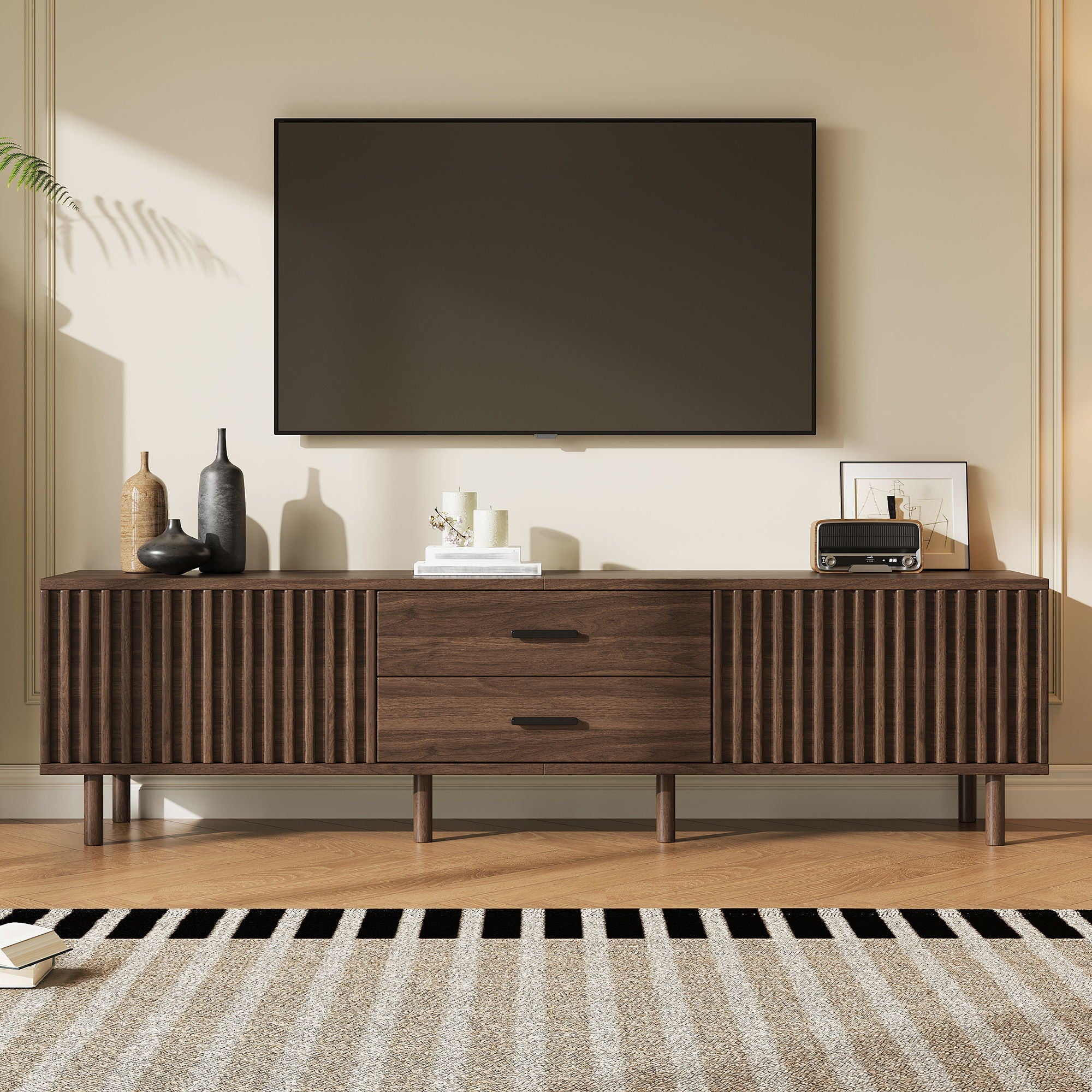 TV Stand For TVs Up To 80", Media Entertainment Center With Ample Storage - Dark Brown