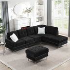 L-Shaped Sectional Sofa With Chaise And Storage Ottoman, Includes 2 Pillows