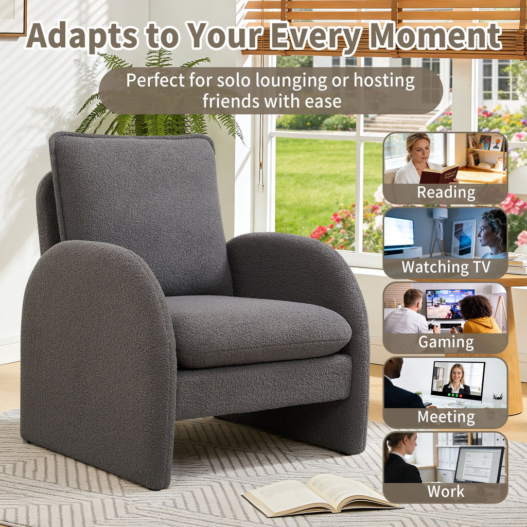 Modern Sherpa Upholstered Accent Chair, Comfortable Living Room Armchair, Lounge Chair For Bedroom, And Office