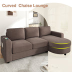 Modern L-Shaped Sectional Sofa With Curved Chaise, USB Ports, And Side Storage Pockets