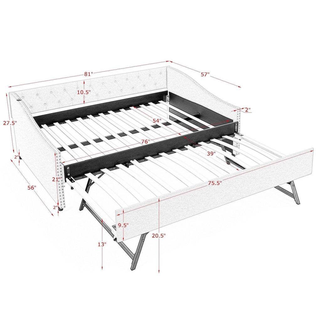 Upholstered Daybed With USB Charging & Pull Out Bed
