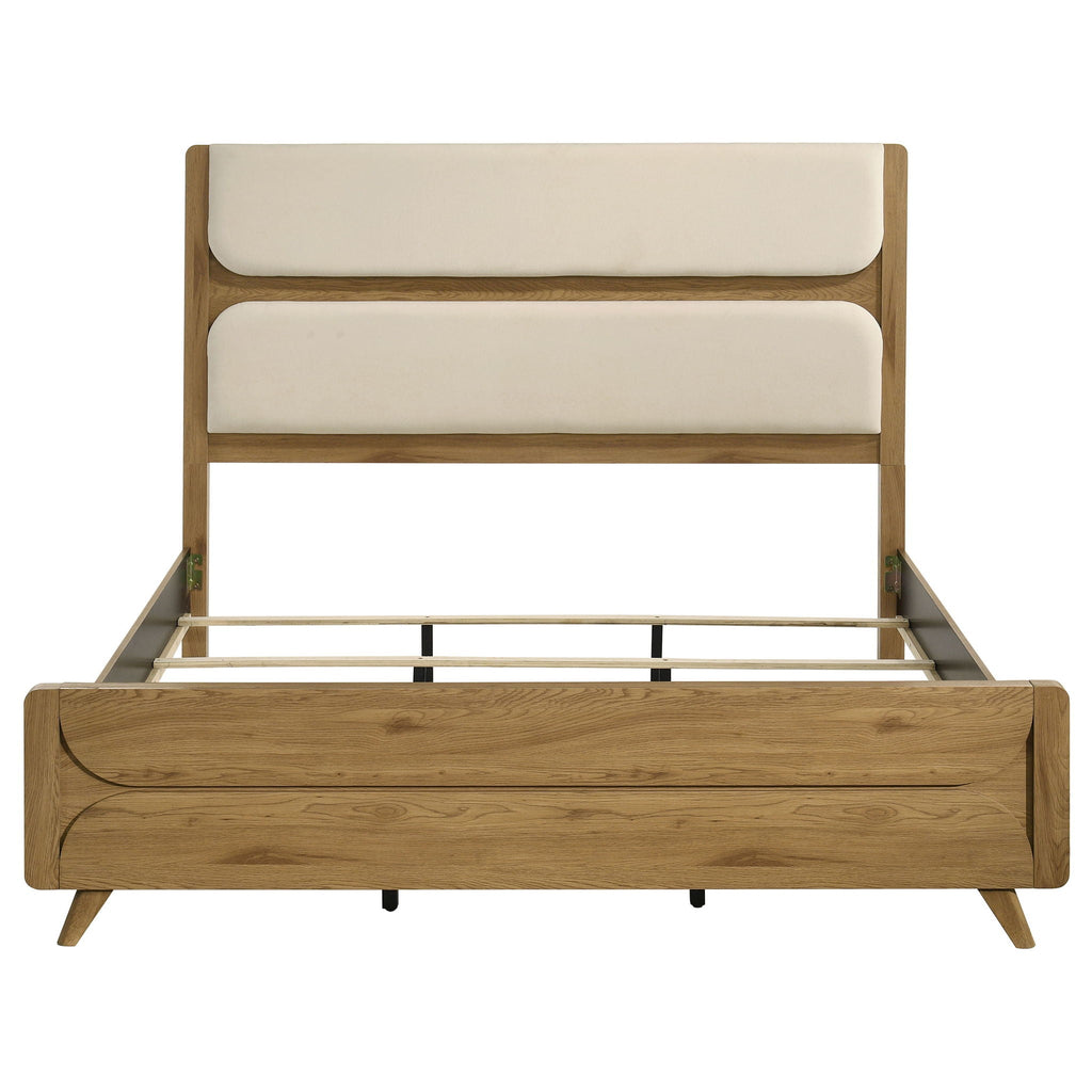 Bennett 78-inch Eastern King Upholstered Panel Bed Cream and Light Oak