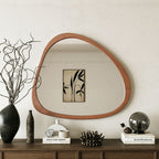 Asymmetrical Wall Mirror Wooden Framed Mirror Large Sized Dressing Mirror, For Living Room, Bedroom, Bathroom, Hallway Or Entry Way - Natural Wood