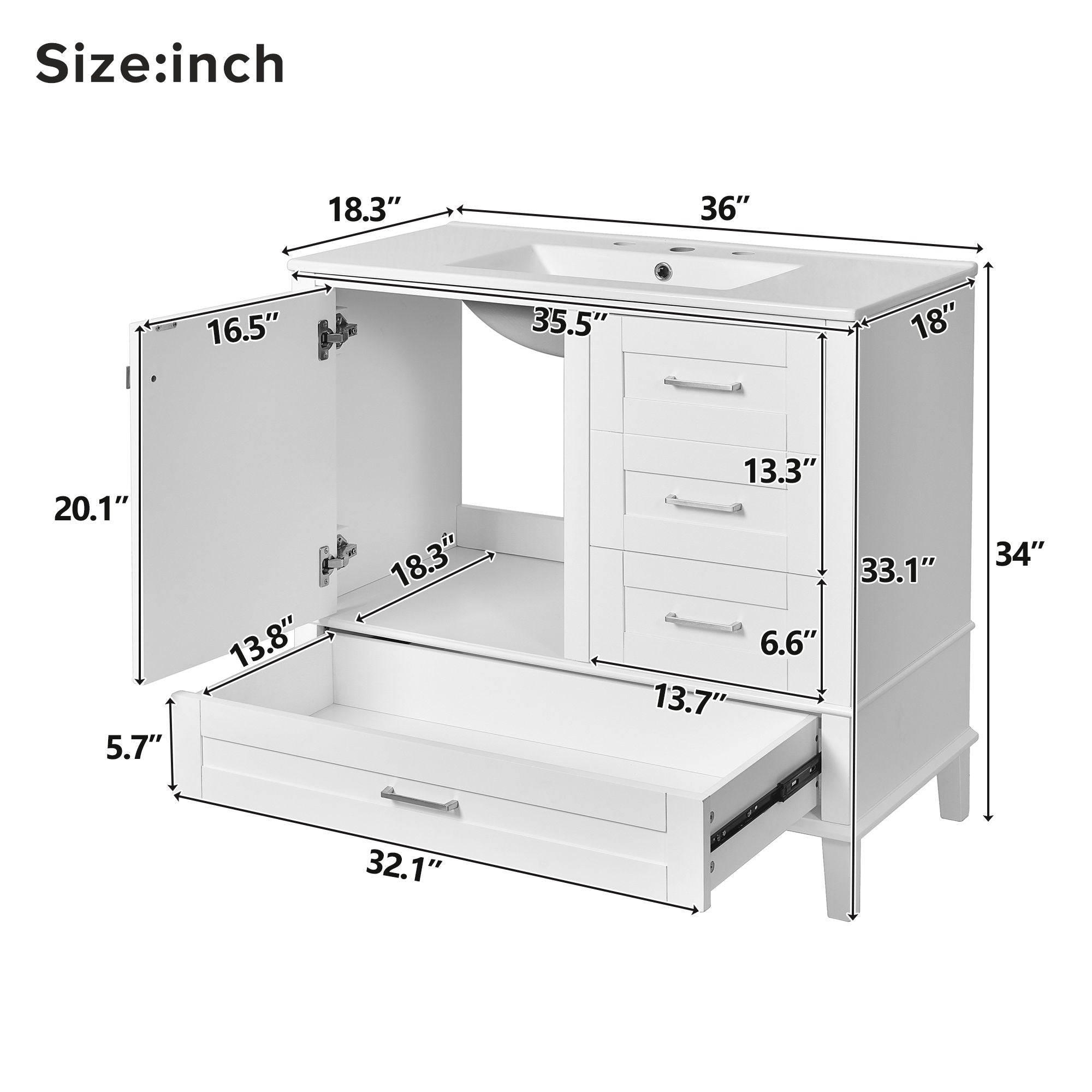 Bathroom Vanity, Modern Bathroom Cabinet With Sink Combo Set, Bathroom Storage Cabinet With A Soft Closing Door And 3 Drawers, Solid Wood Frame