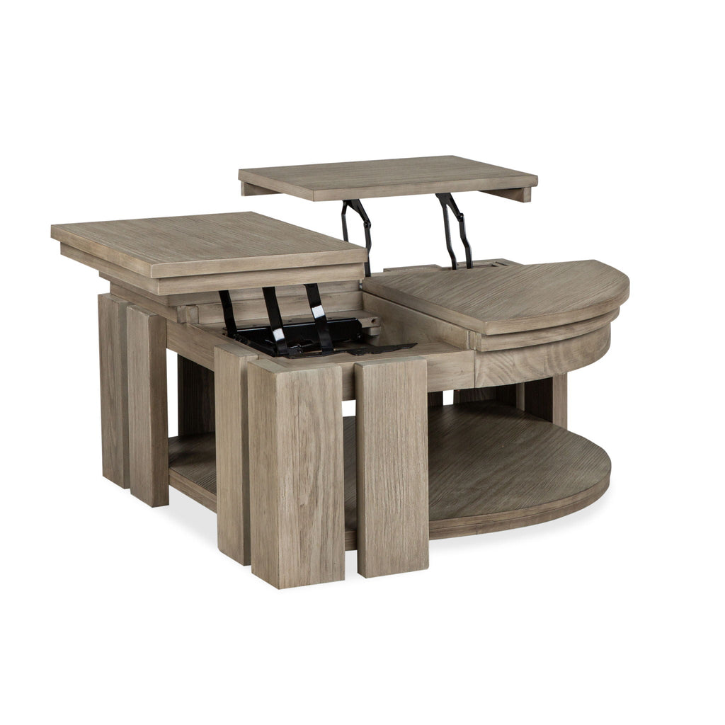 Conrad - Pie Shaped Lift Top Cocktail Table With Casters - Stone Harbor Gray