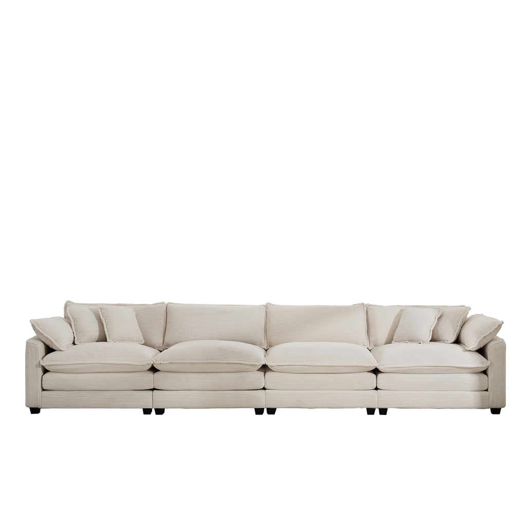 Modern Upholstered 4 Seater Fabric Sofa With Arm And Throw Pillows