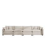 Modern Upholstered 4 Seater Fabric Sofa With Arm And Throw Pillows