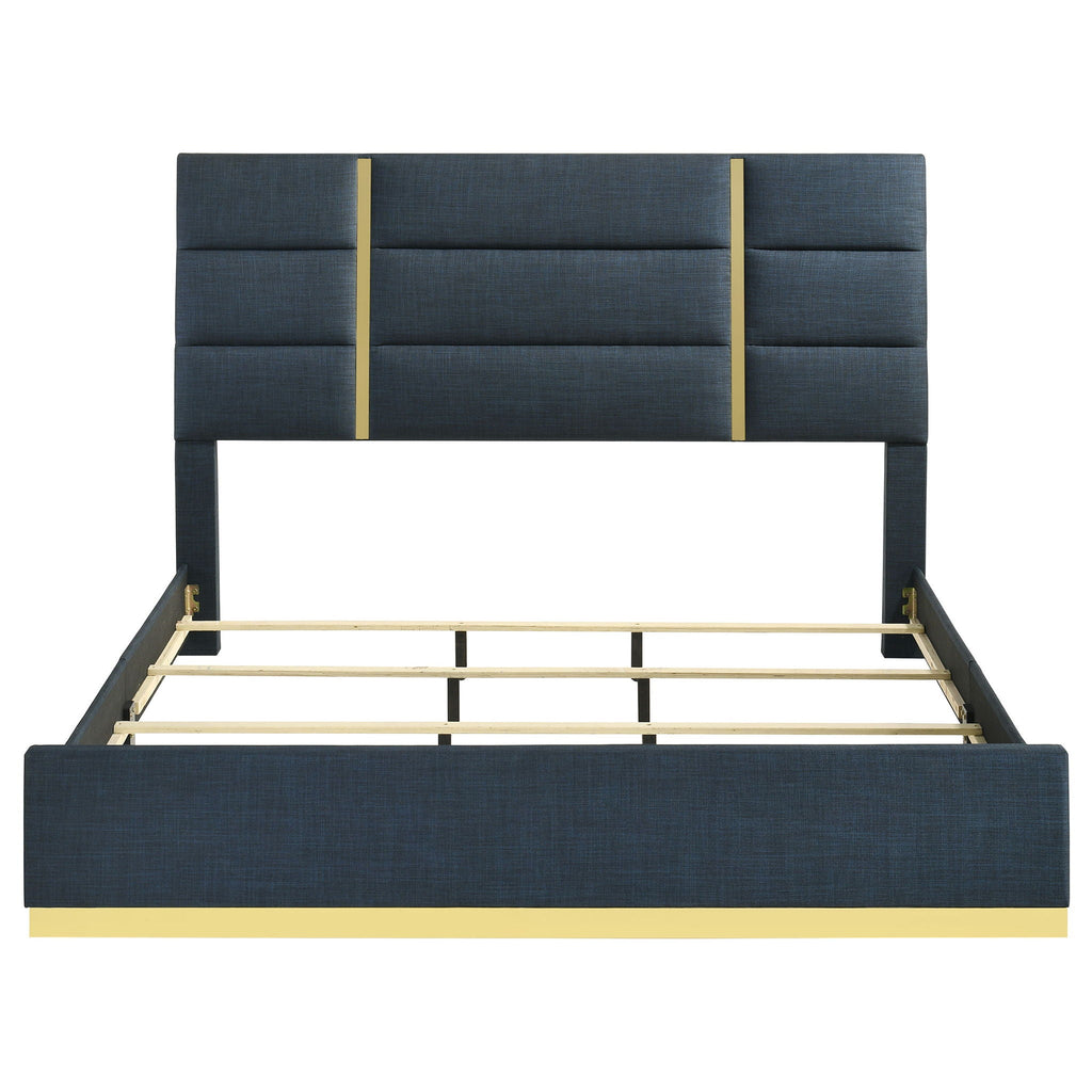 Ines 56-inch Fabric Upholstered Eastern King Panel Bed Navy