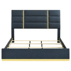Ines 56-inch Fabric Upholstered Eastern King Panel Bed Navy