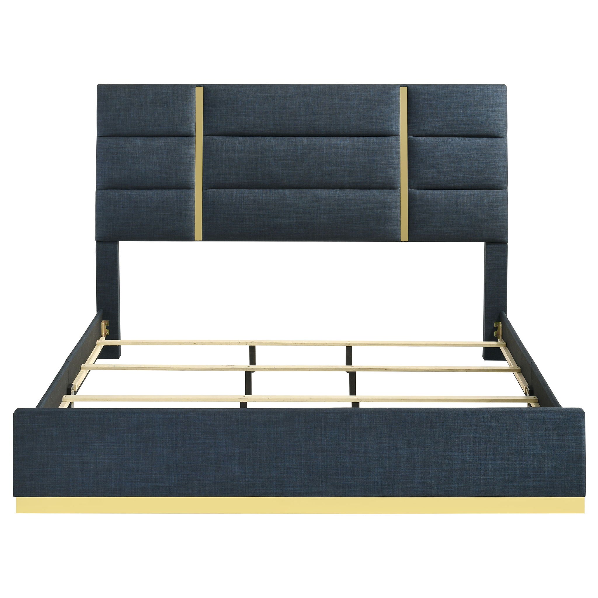 Ines 56-inch Fabric Upholstered Eastern King Panel Bed Navy