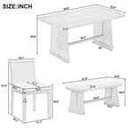 Dining Set With Rectangular Table, 4 Upholstered Chairs & 1 Padded Bench