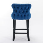 Contemporary Upholstered Wing-Back Barstools With Button Tufted Decoration And Wooden Legs, And Nailhead Trim, Leisure Style Bar Chairs, Bar Stools (Set of 2)