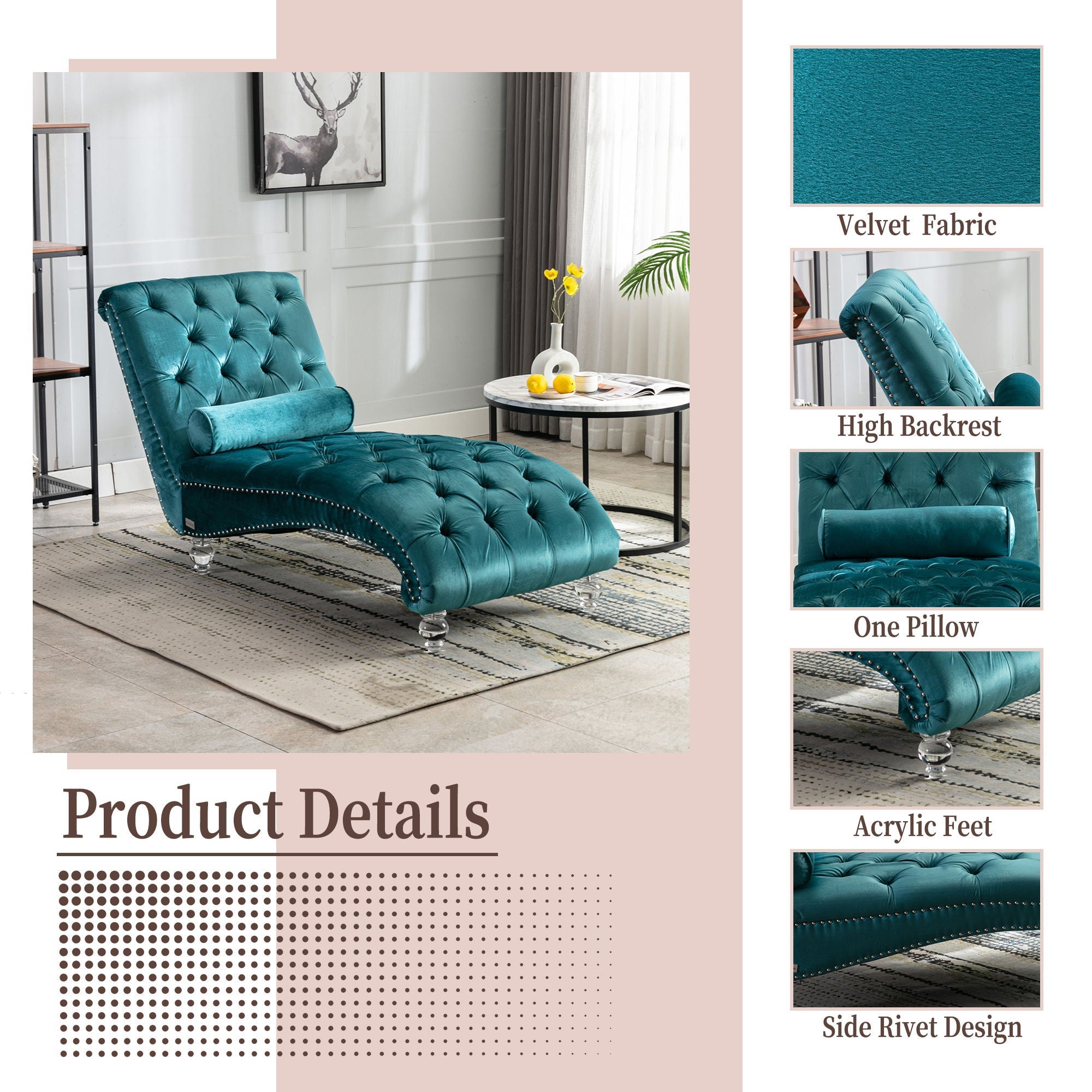 Chaise Lounge Indoor, Button Tufted Upholstered Chaise Lounge Chair With Pillow