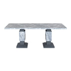 Michelle - Dining Table With Double Pedestal Marble Detailing - Gray