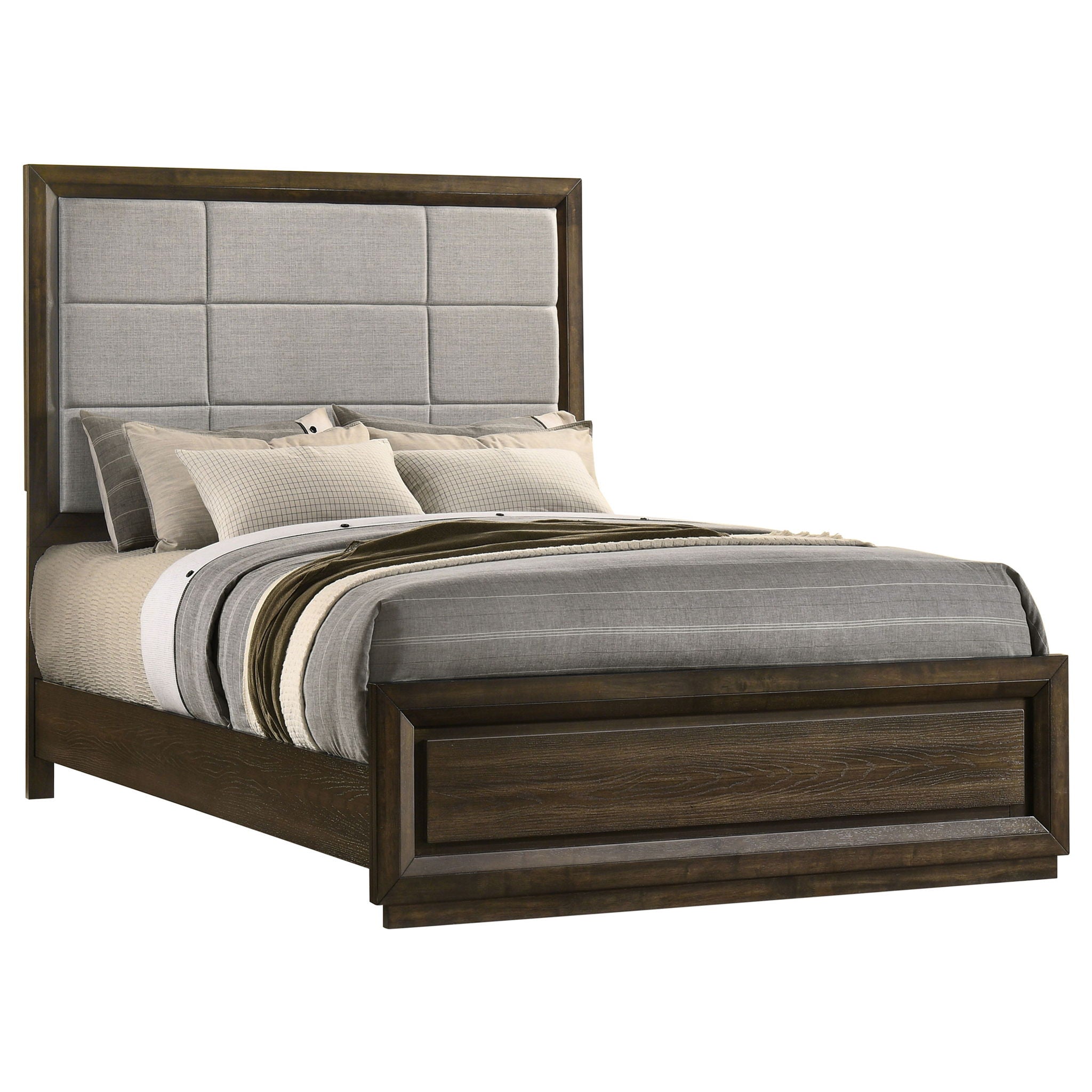 Atlas 64-inch Queen Upholstered Panel Bed Grey and Dark Oak