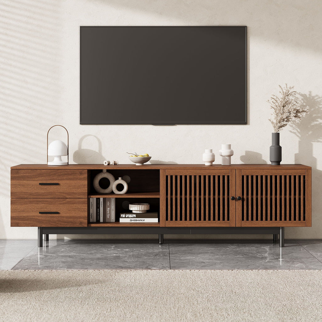 78" TV Stand For TVs Up To 85" Entertainment Center With Deep Drawers & Cable Management, Soft Closing Hinges - Walnut
