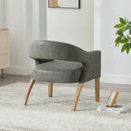 Upholstered Open Back Armchair With Weathered Rubberwood Legs