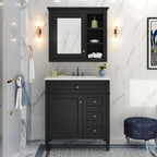 Bathroom Vanity With Top Sink, 2 Doors And 3 Drawers, Freestanding Set With Mirror Cabinet