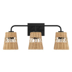 Moonlit - 3 Lights Wall Sconce With Shade, Bathroom Lighting Fixtures Over Mirror - Black / Rattan