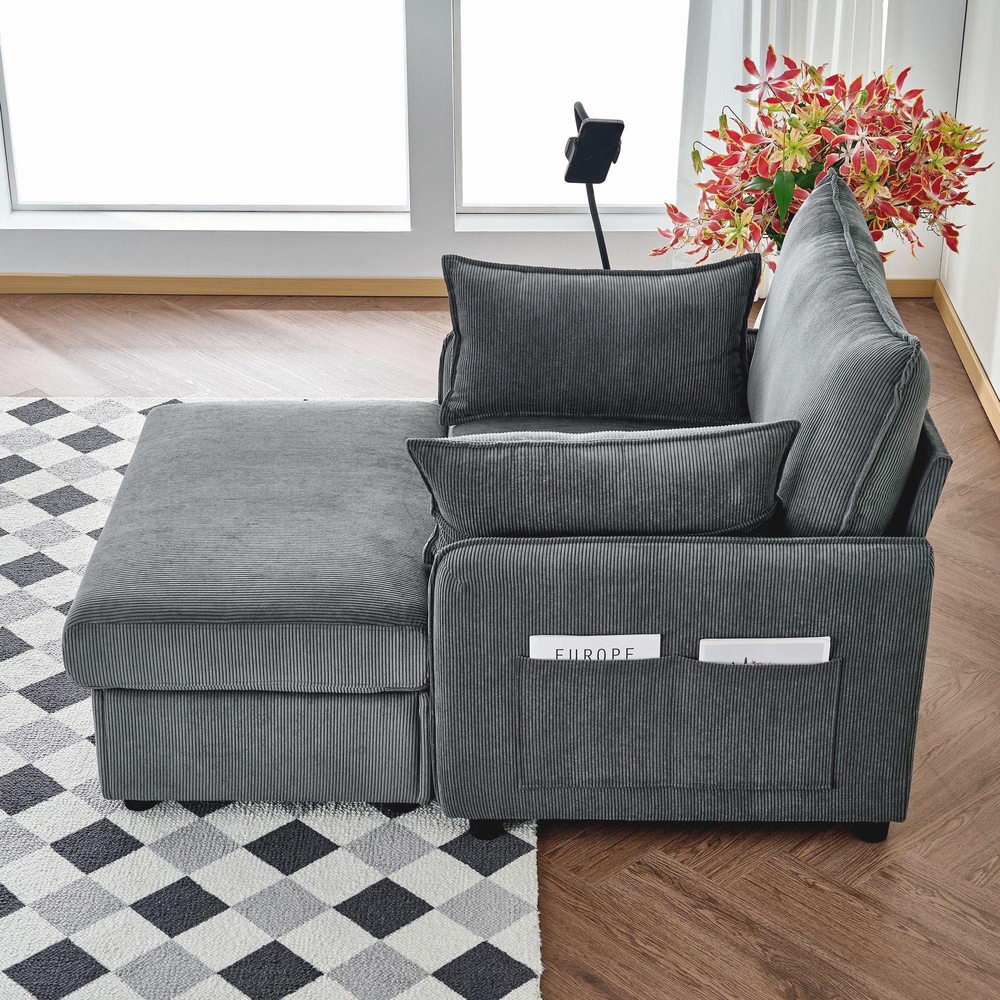Comfy Oversized Chaise Lounge Chair With Ottoman And Storage