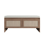 Storage Bench With Cushion, Shoe Cabinet With 2 Doors - Antique Natural / Rattan