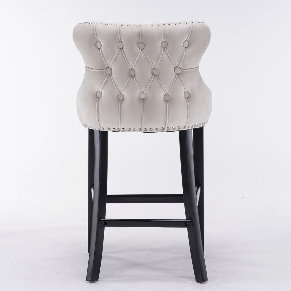 Contemporary Upholstered Wing-Back Barstools With Button Tufted Decoration And Wooden Legs, And Nailhead Trim, Leisure Style Bar Chairs, Bar Stools (Set of 2)