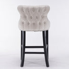 Contemporary Upholstered Wing-Back Barstools With Button Tufted Decoration And Wooden Legs, And Nailhead Trim, Leisure Style Bar Chairs, Bar Stools (Set of 2)
